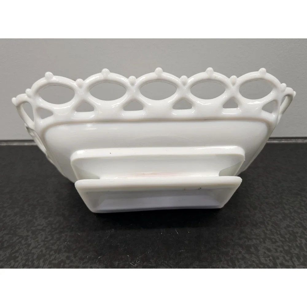 Atterbury Milk Glass Hand with Bird Lace Edge Trinket Dish Pat 1889 Good READ